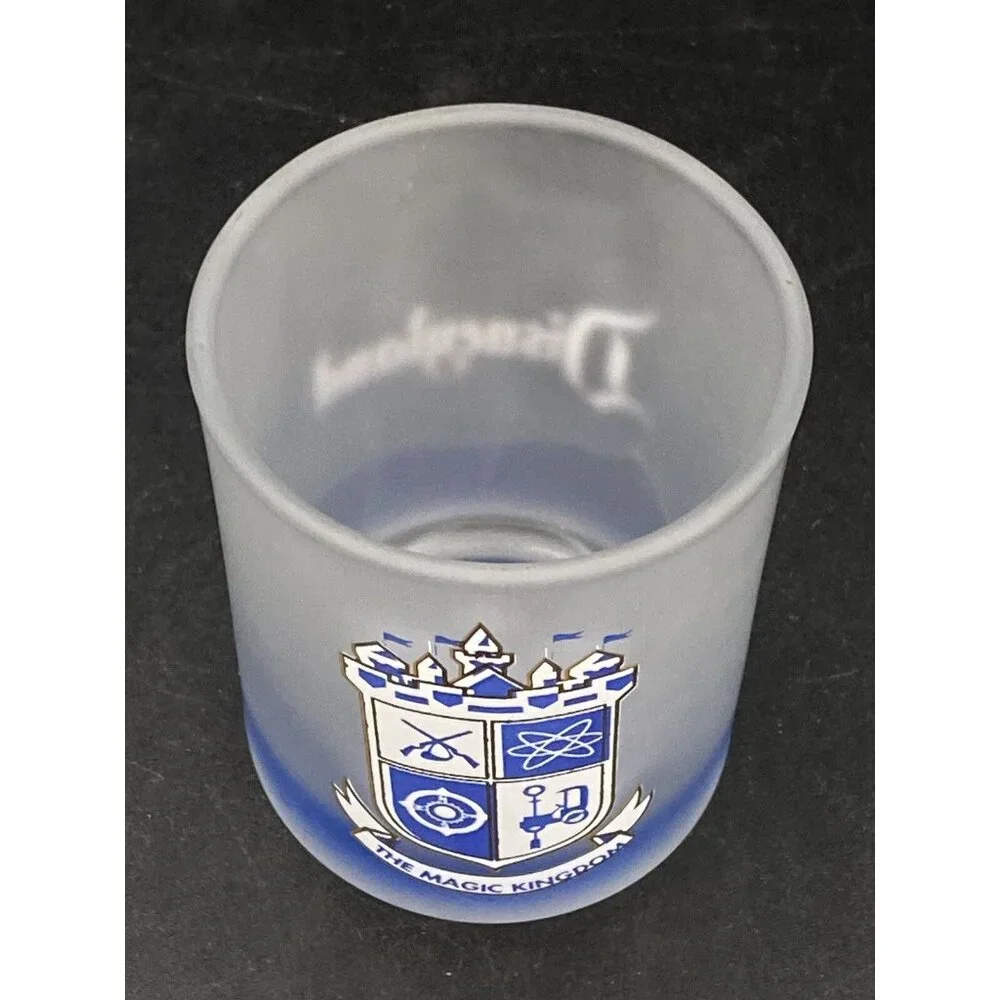 Disney The Magic Kingdom Frosted Shot Glass Frontier Tomorrow Land Older Logo